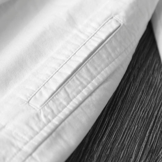 Camisa holgada de manga larga, algodón blanco, cuello mandarina elegante