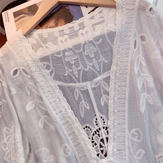 Chaqueta holgada con encaje estilo tradicional chino, talla grande mujer