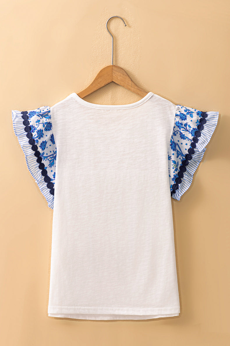 Camiseta de diseño floral, cuello redondo y estilo casual para mujer