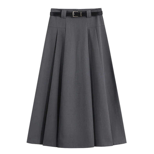 Falda gris de talle alto para mujer, plisada, estilo A y corte midi elegante