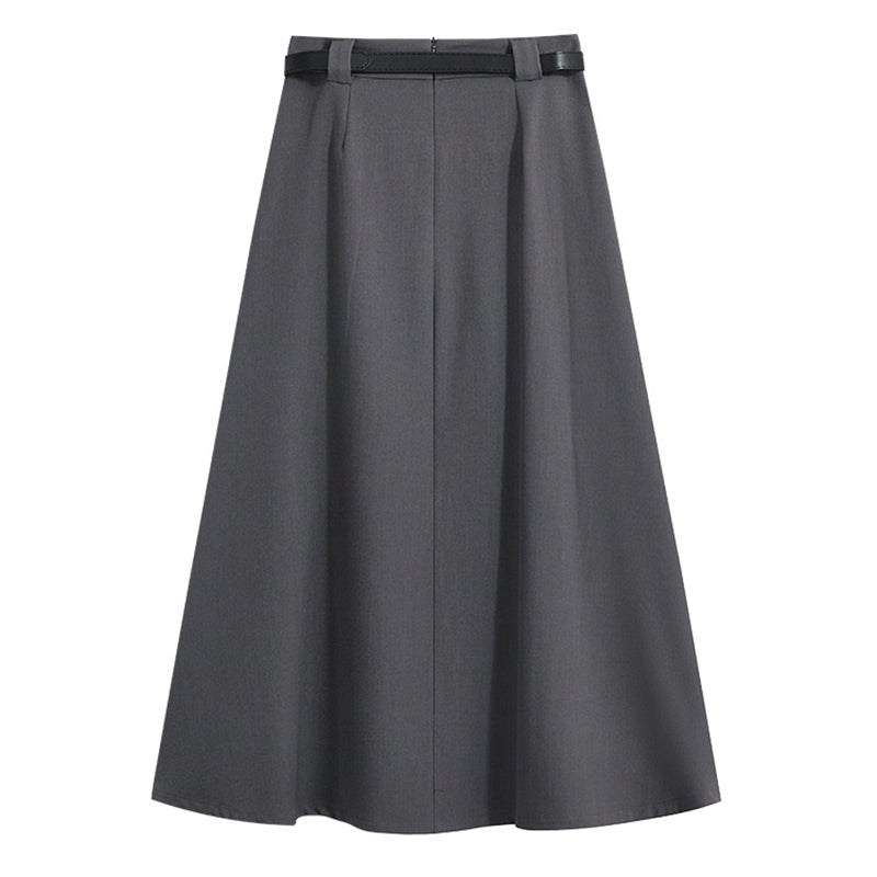 Falda gris de talle alto para mujer, plisada, estilo A y corte midi elegante