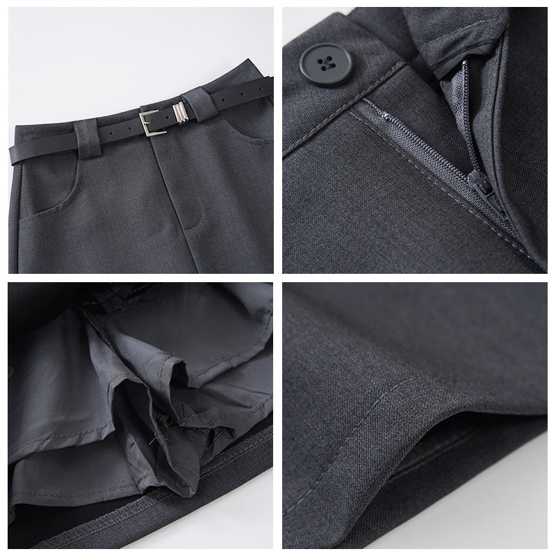 Minifalda gris de talle alto con corte entallado, estilo juvenil y elegante