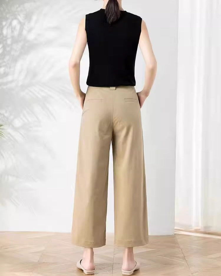 Pantalones casuales de mujer en Tencel, frescos, rectos y corte suelto