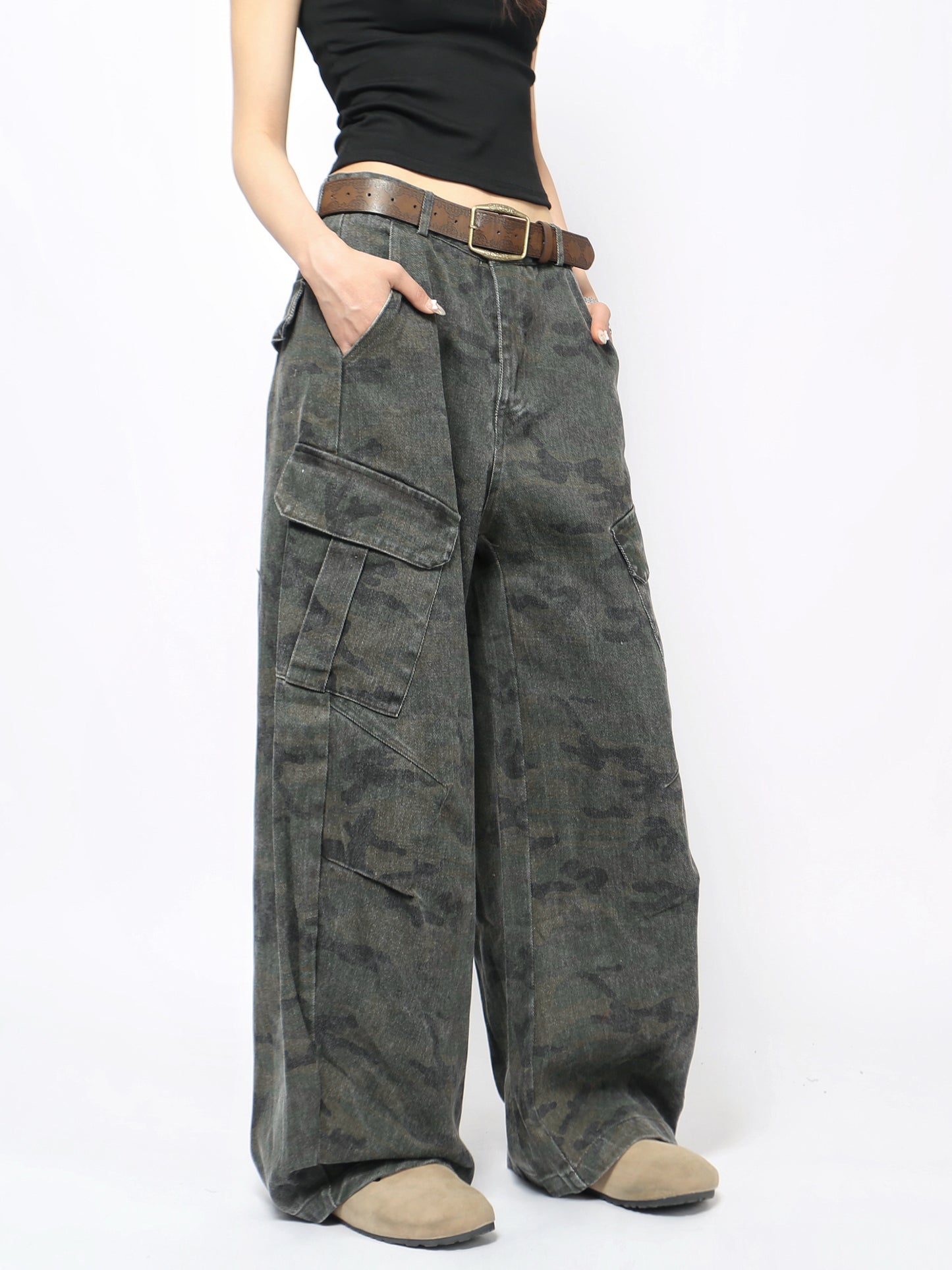 Pantalones unisex con diseño exclusivo, camuflaje y corte estilo harén