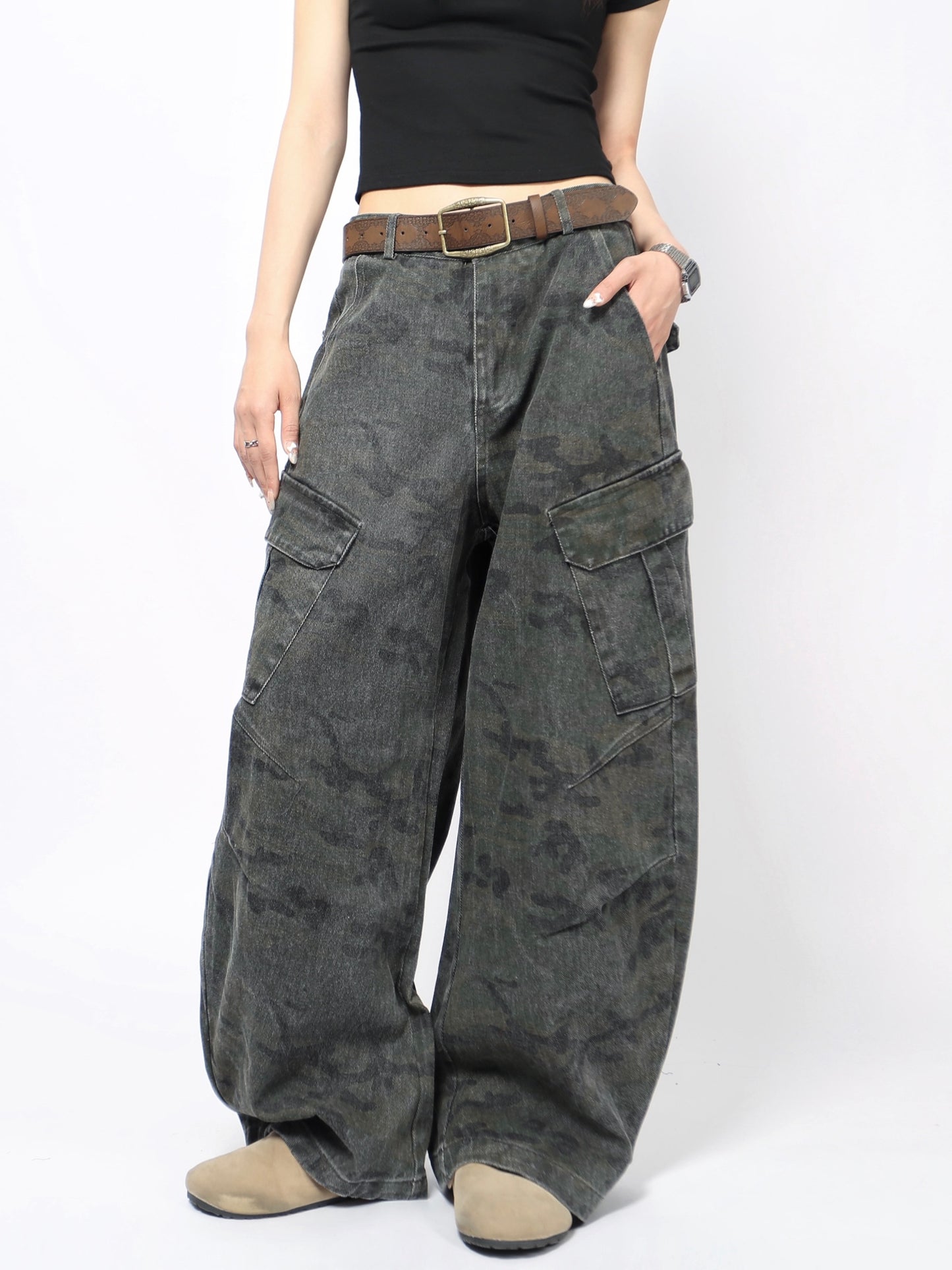 Pantalones unisex con diseño exclusivo, camuflaje y corte estilo harén