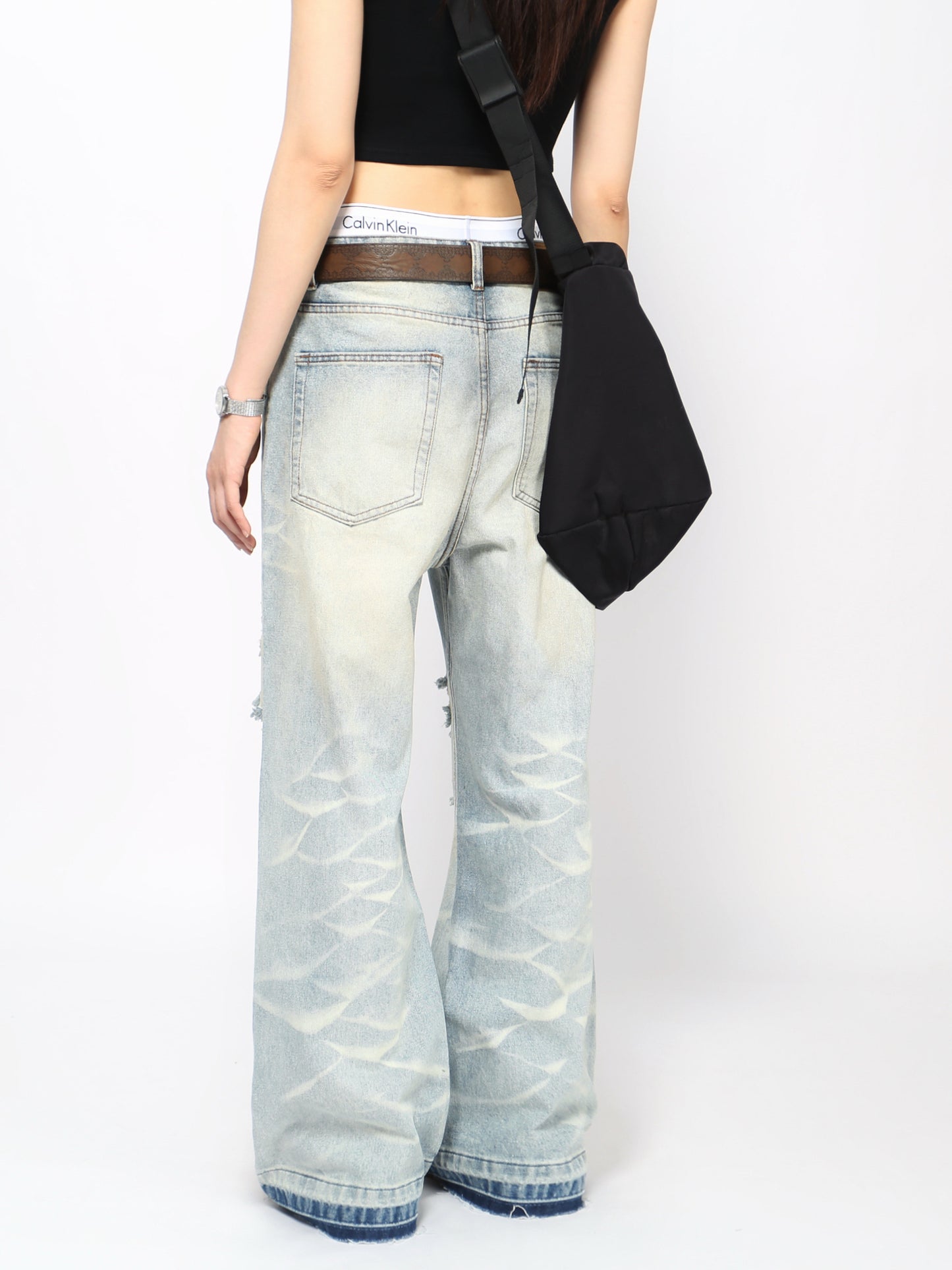 Pantalones vaqueros streetwear con rotos, estilo retro y pernera recta larga