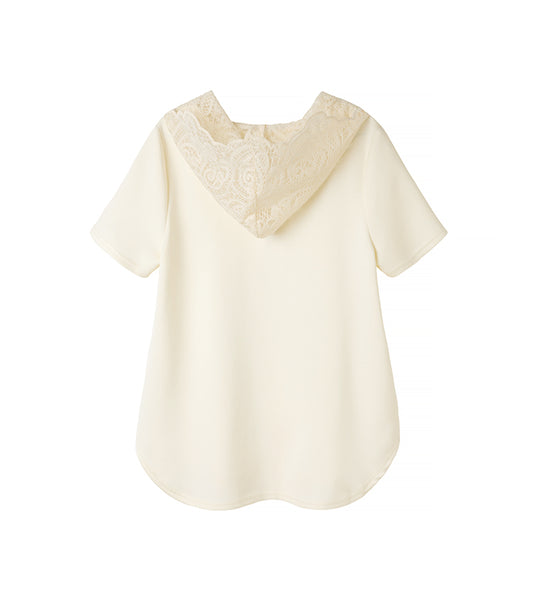 Camiseta corta con capucha y encaje, estilo casual y fresco para mujer