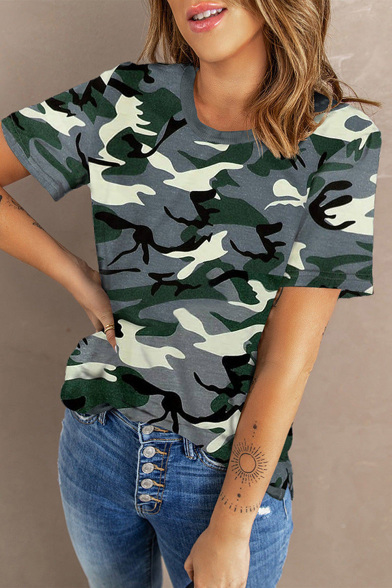 Top nuevo con print de leopardo, cuello redondo y corte moderno para mujer