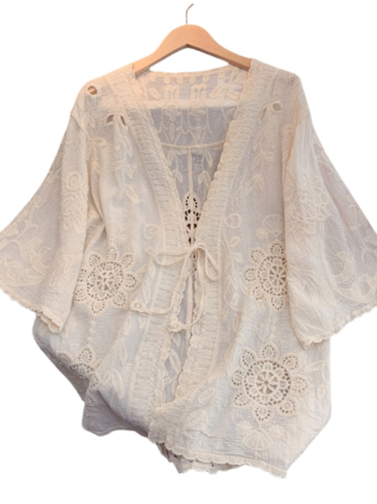 Chaqueta holgada con encaje estilo tradicional chino, talla grande mujer