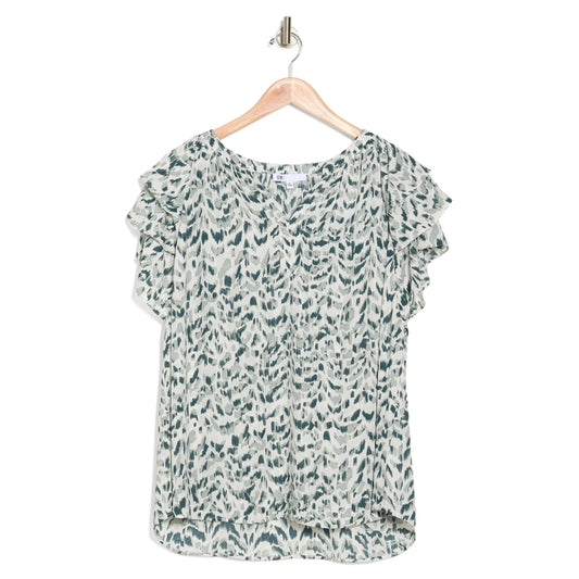 Blusa de talla grande con estampado floral, escote en V y manga corta