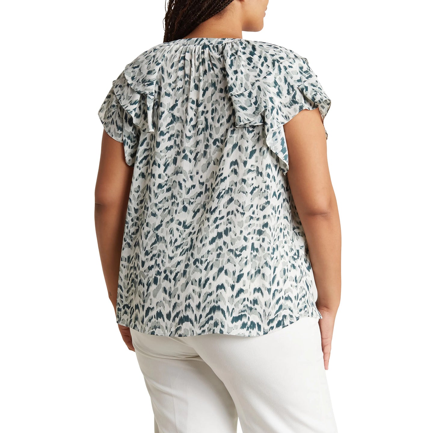Blusa de talla grande con estampado floral, escote en V y manga corta