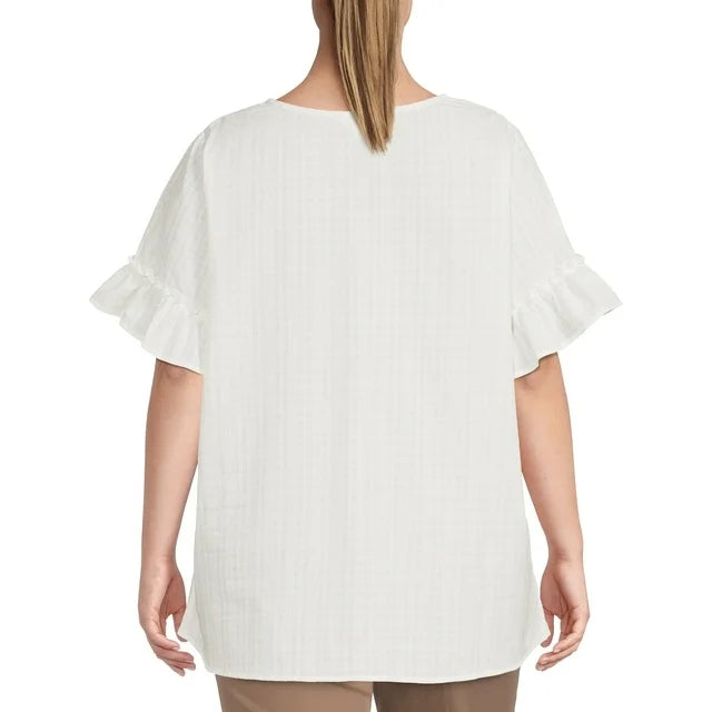 Camiseta blanca de verano, estilo holgado, talla grande y corte favorecedor