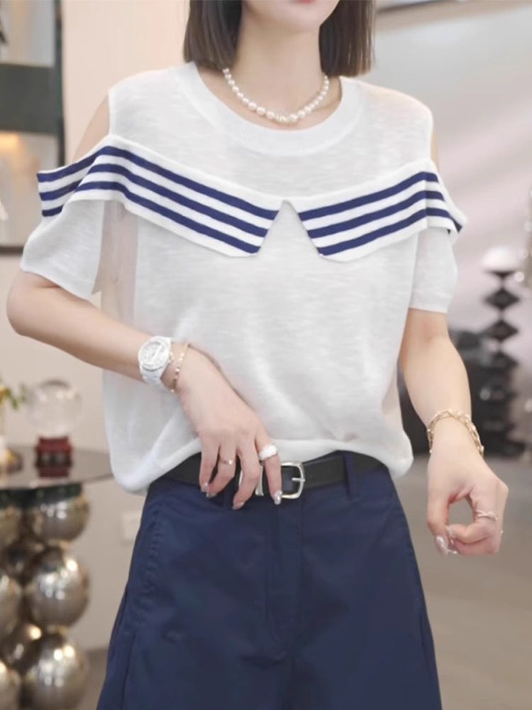 Camiseta francesa de verano para mujer curvy, ligera, fresca y con hombros al aire