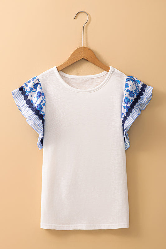 Camiseta de diseño floral, cuello redondo y estilo casual para mujer