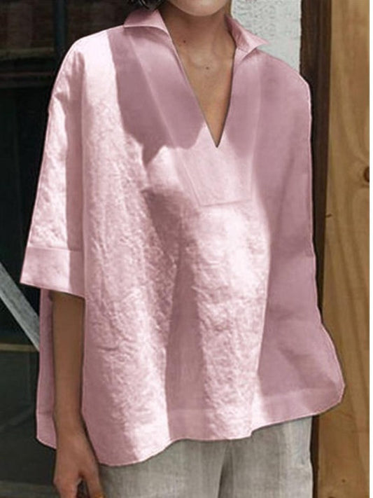 Camiseta de talla grande con cuello en V, estilo europeo, fresca y cómoda
