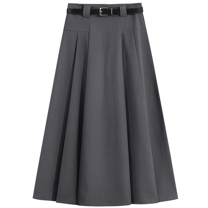 Falda gris de talle alto para mujer, plisada, estilo A y corte midi elegante
