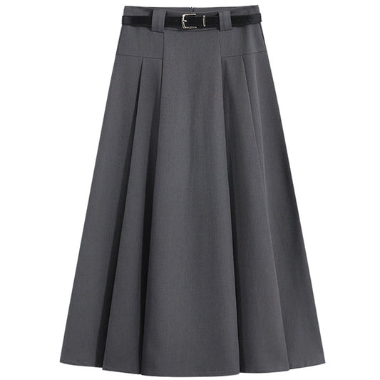 Falda gris de talle alto para mujer, plisada, estilo A y corte midi elegante