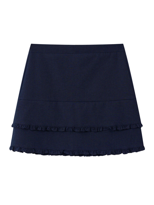 Minifalda azul con volantes, diseño ajustado y talle alto estilo elegante