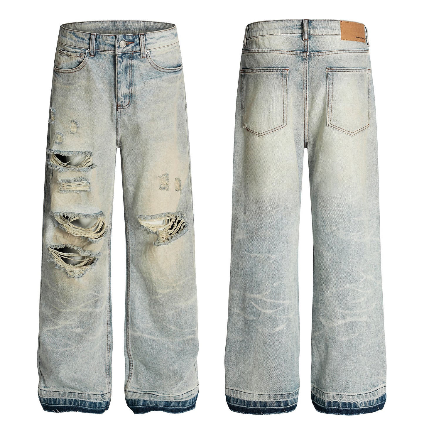 Pantalones vaqueros streetwear con rotos, estilo retro y pernera recta larga