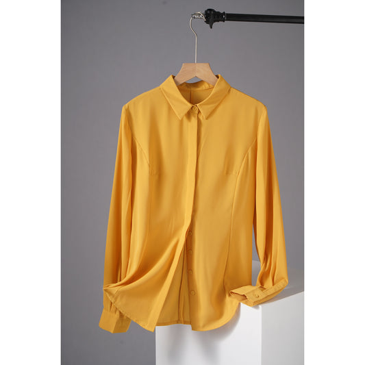 Blusa larga para mujer, color sólido, cuello clásico y tejido fino