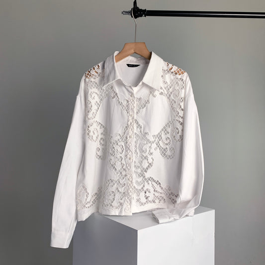Camisa básica para mujer, sin elástico, cuello clásico y manga larga