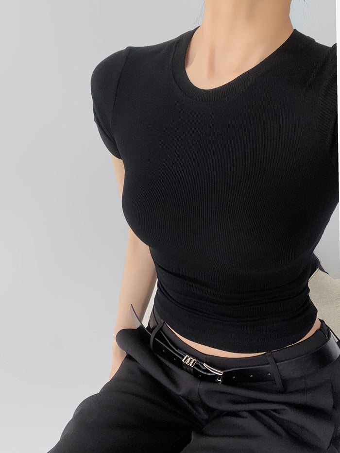 Top corto negro de verano para mujer, ajustado y con diseño moderno