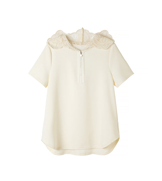 Camiseta corta con capucha y encaje, estilo casual y fresco para mujer